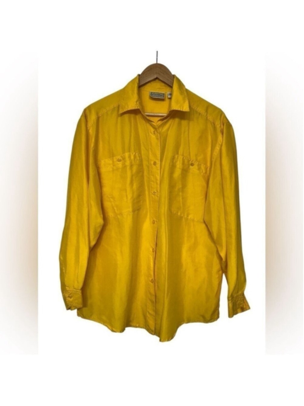 Vintage Yellow Silk Button Up Shirt Oversized Small - Picture 2 of 13